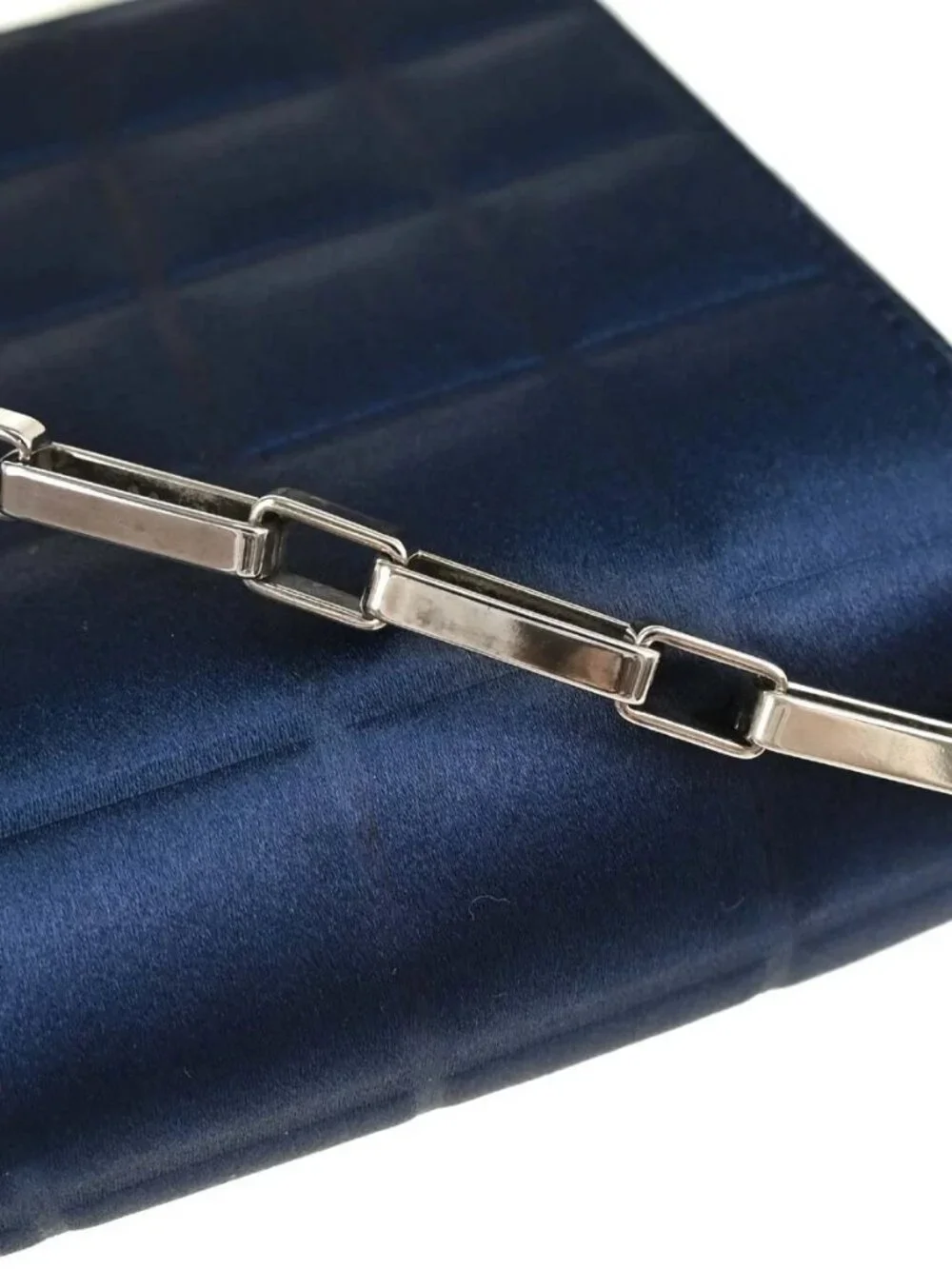 Chanel Blue Black Satin Choco Bar Handbag 197601
